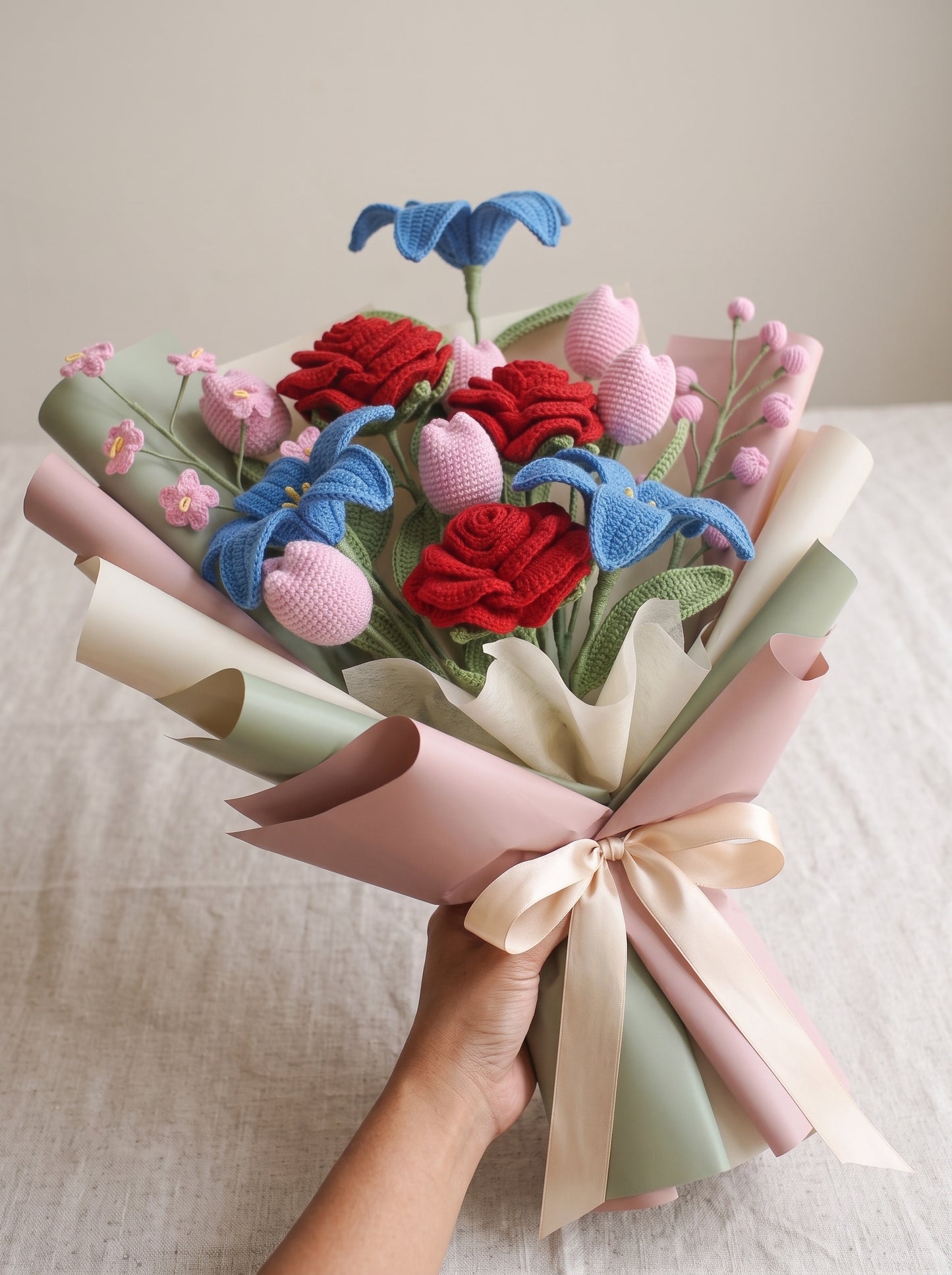 Luxury Crochet Rose, Lily & Tulip Bouquet