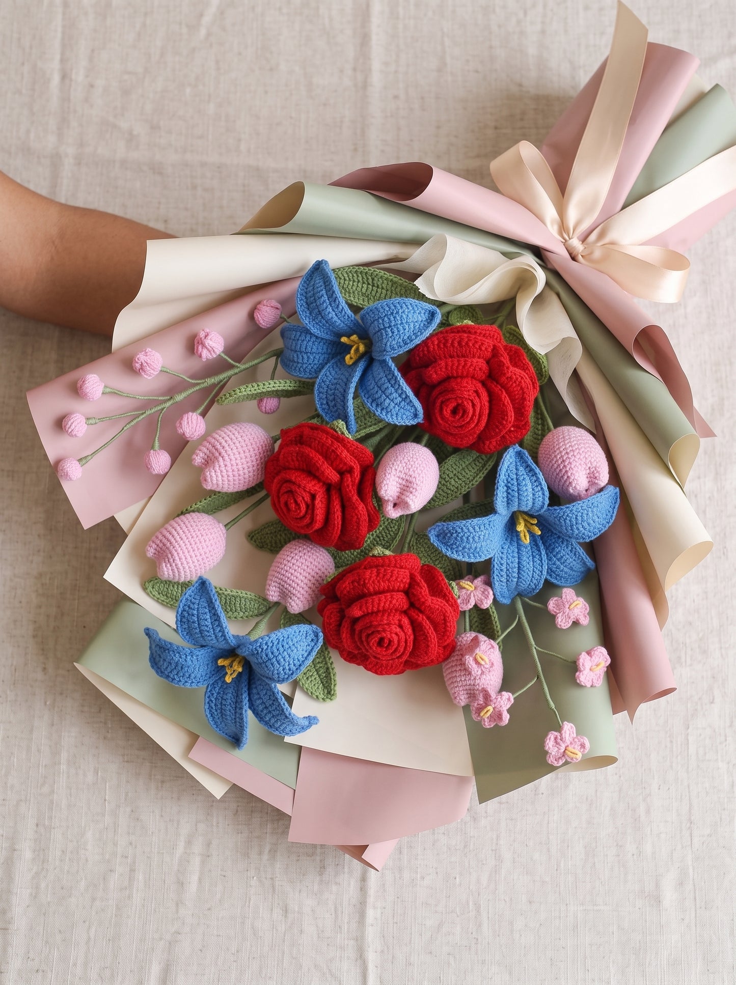 Luxury Crochet Rose, Lily & Tulip Bouquet