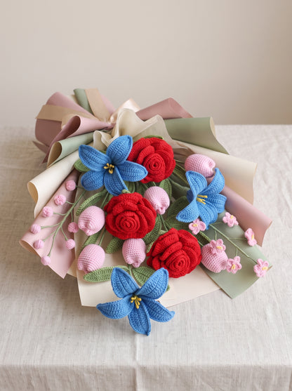 Luxury Crochet Rose, Lily & Tulip Bouquet