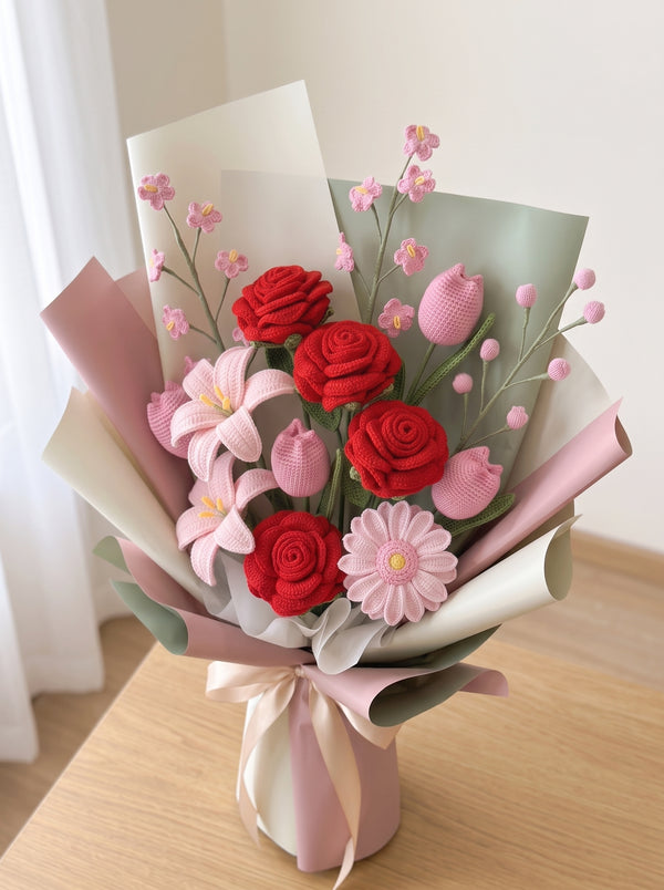 Luxury Crochet Rose, Lily & Tulip Bouquet