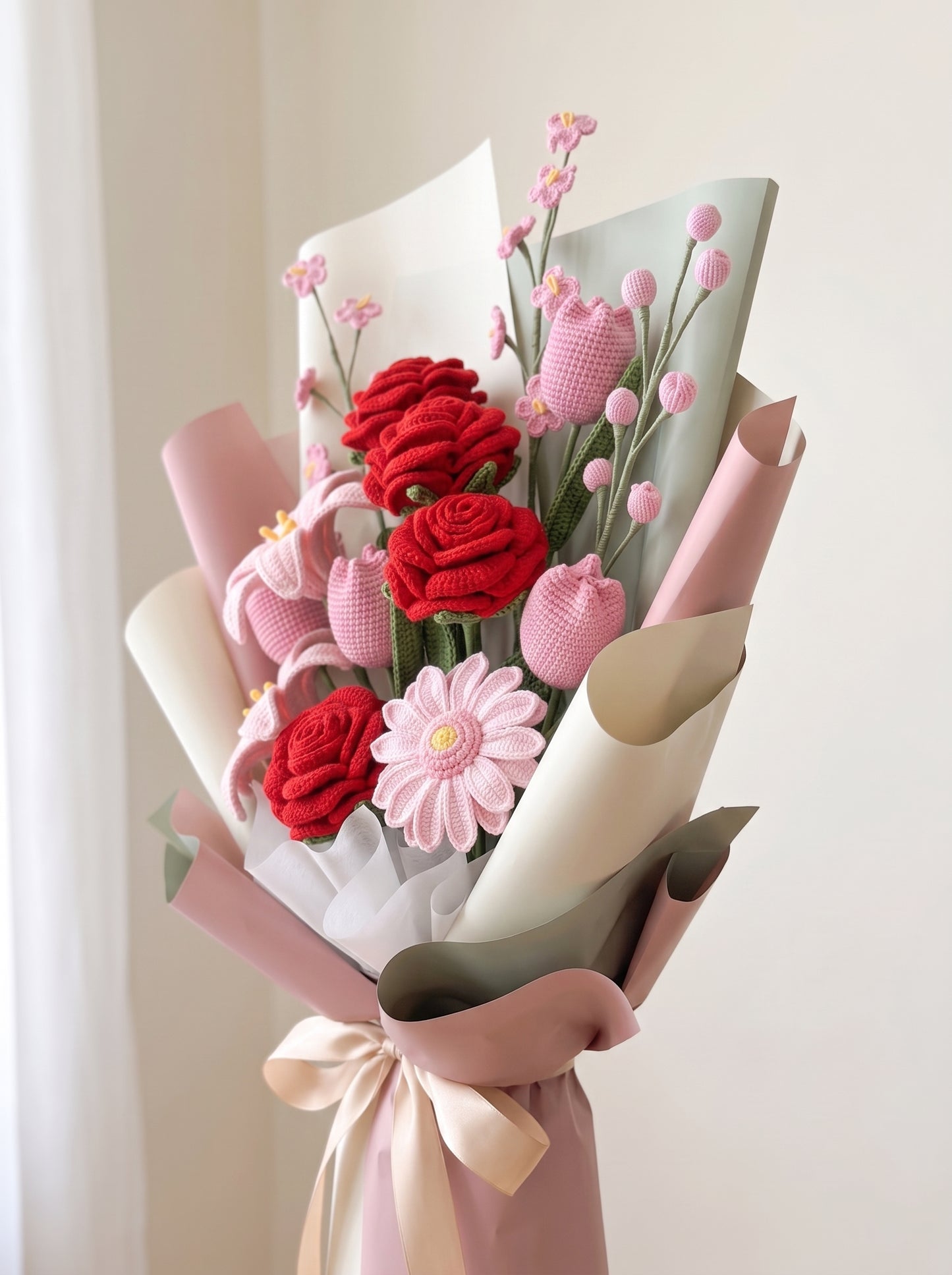 Luxury Crochet Rose, Lily & Tulip Bouquet