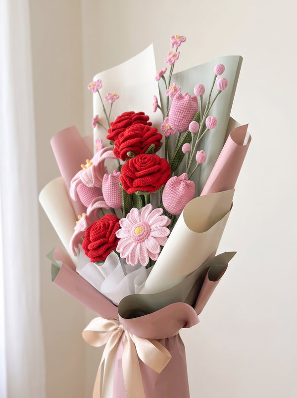 Luxury Crochet Rose, Lily & Tulip Bouquet