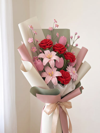 Luxury Crochet Rose, Lily & Tulip Bouquet
