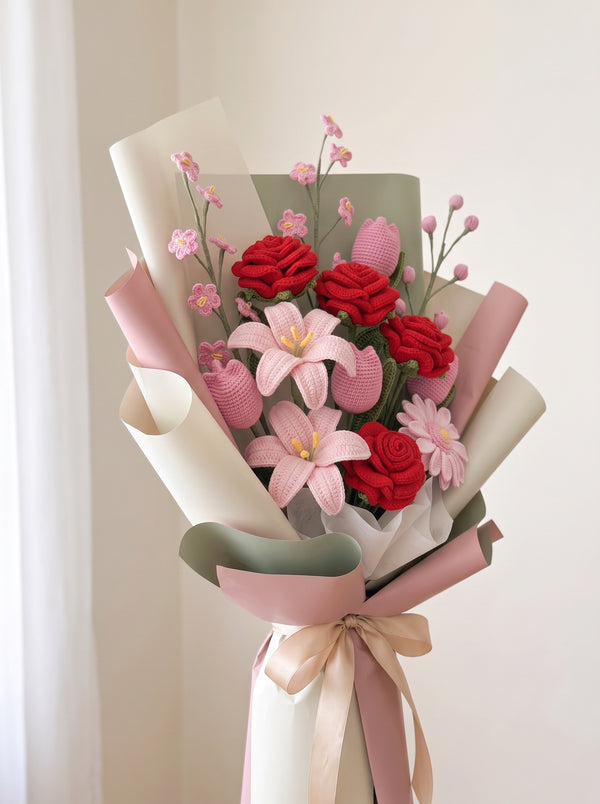 Luxury Crochet Rose, Lily & Tulip Bouquet