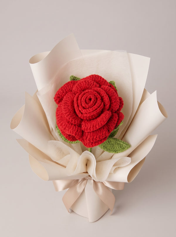 Crimson Rose Crochet Bouquet