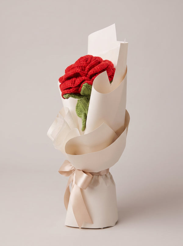 Crimson Rose Crochet Bouquet