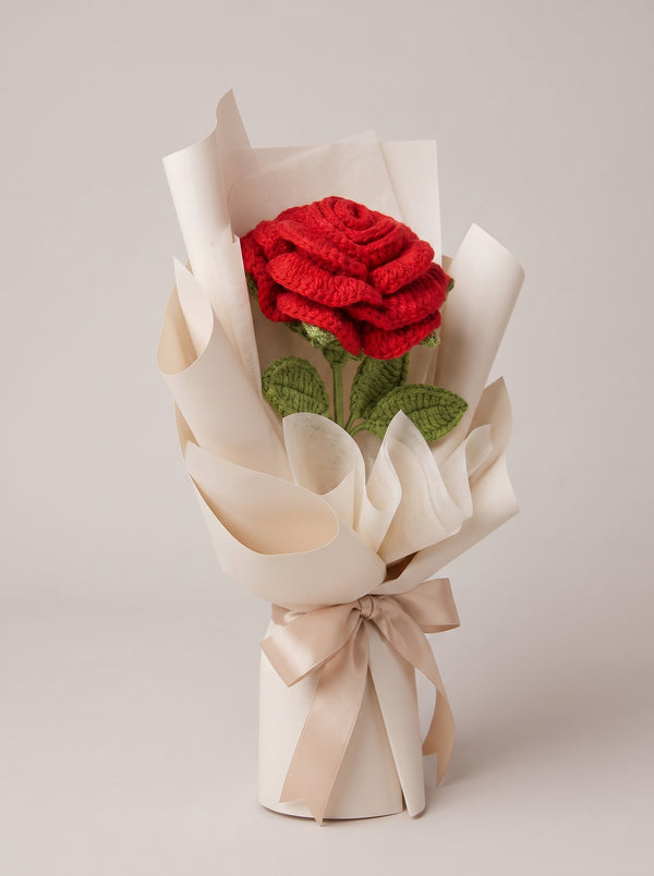 Crimson Rose Crochet Bouquet