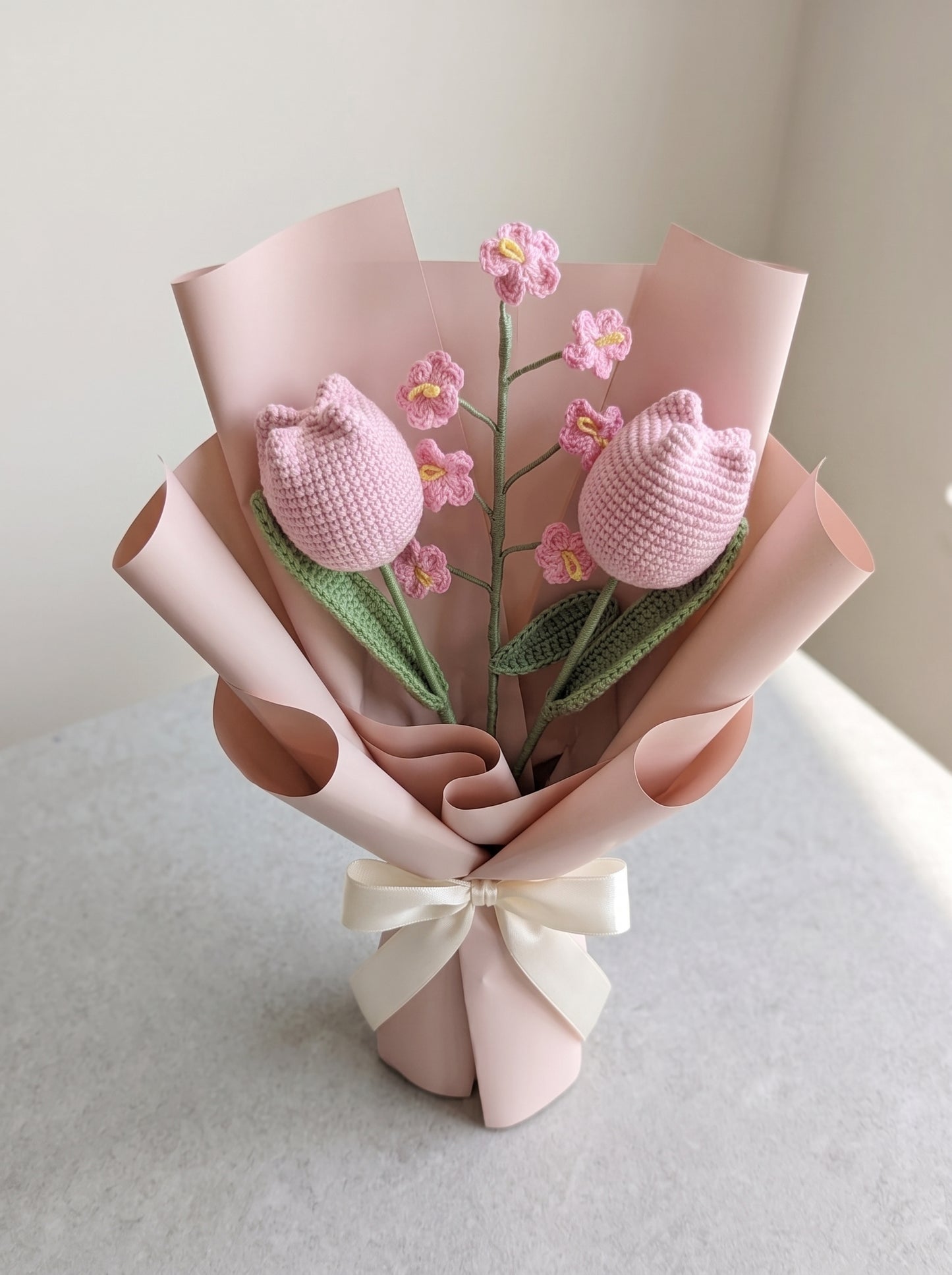 Blush Tulip Crochet Bouquet