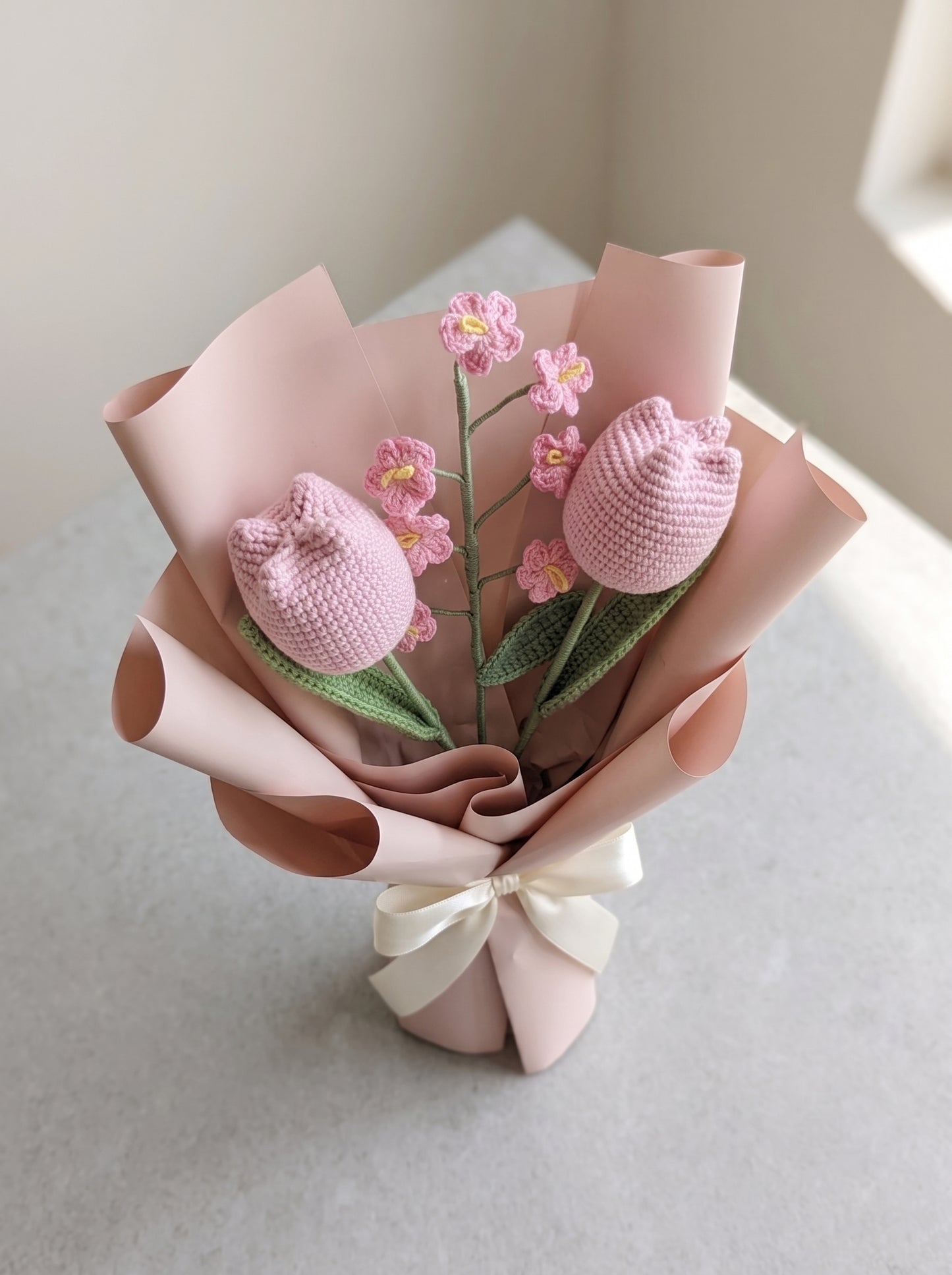 Blush Tulip Crochet Bouquet