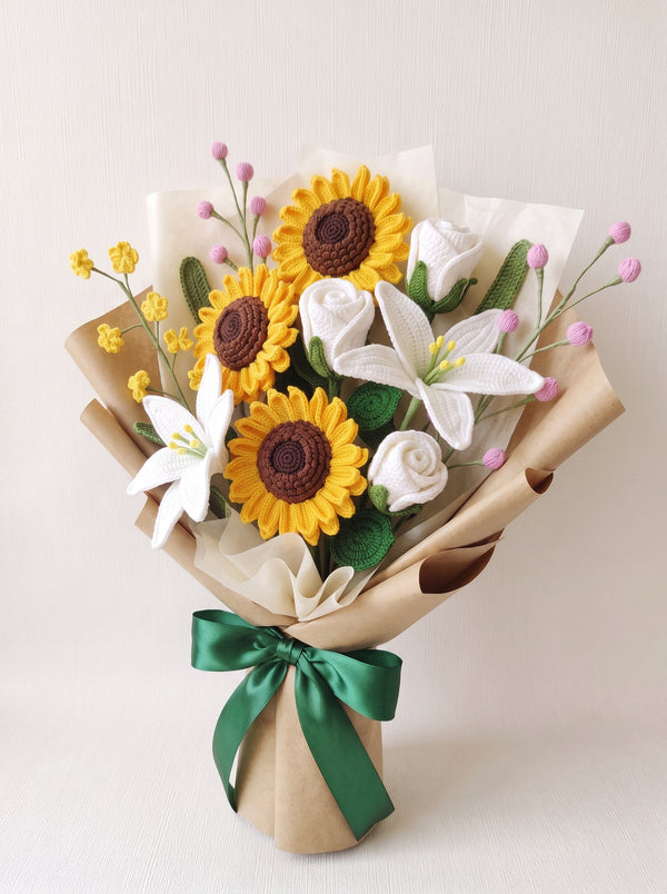 Sunflower & Lily Crochet Bouquet
