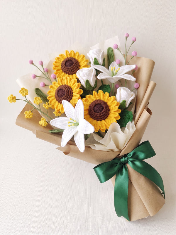 Sunflower & Lily Crochet Bouquet