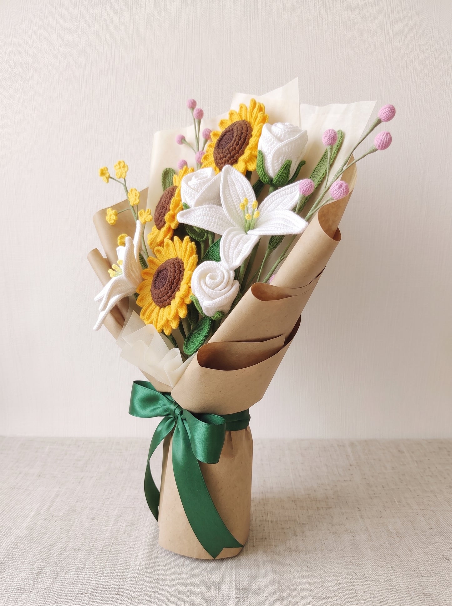 Sunflower & Lily Crochet Bouquet