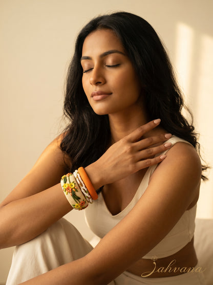 Garden Bloom Bangle Set — Floral Clay Stack | Jelly Bangles