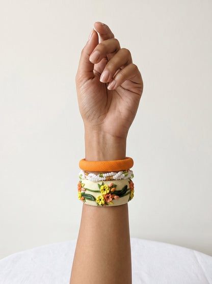 Garden Bloom Bangle Set — Floral Clay Stack | Jelly Bangles