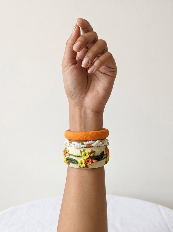 Garden Bloom Bangle Set — Floral Clay Stack | Jelly Bangles