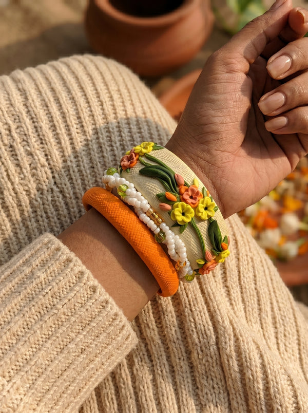 Garden Bloom Bangle Set — Floral Clay Stack | Jelly Bangles