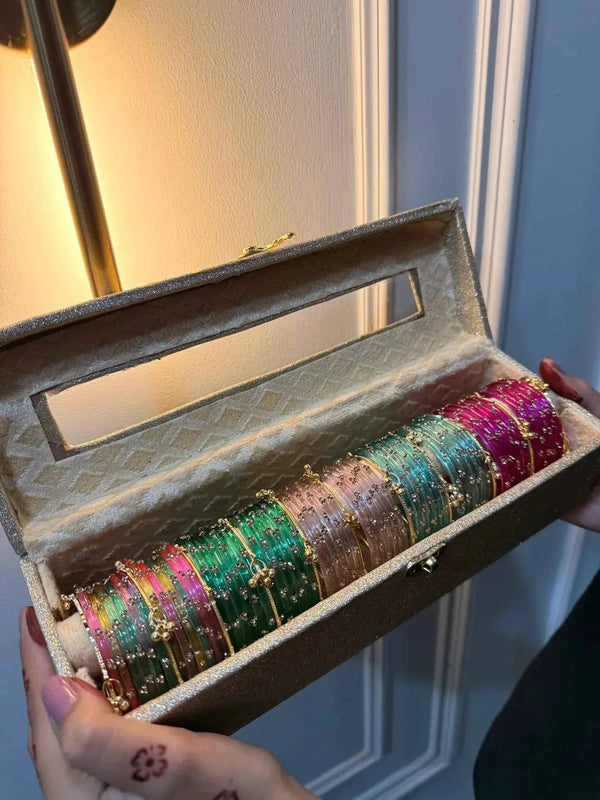Premium Glass Bangle Box | Diamond + Ghungroo Bangles with Premium Storage Box