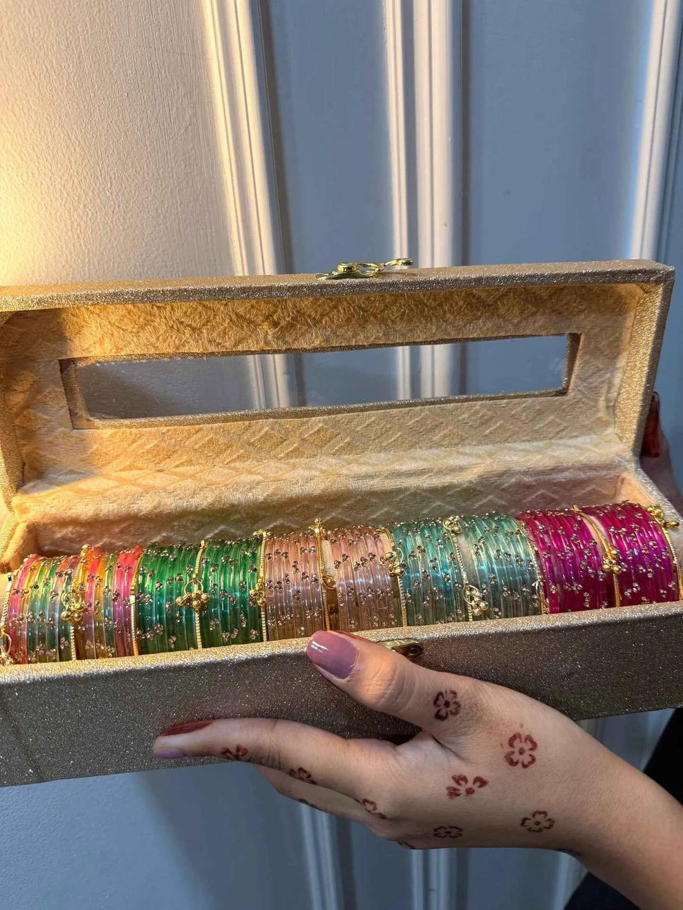 Premium Glass Bangle Box | Diamond + Ghungroo Bangles with Premium Storage Box