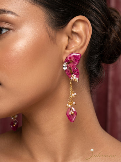 Butterfly Wing Drop Earrings — Real Bougainvillea Petals · Gold Chain · Pearl · Crystal | Eternal Garden by Zahvana