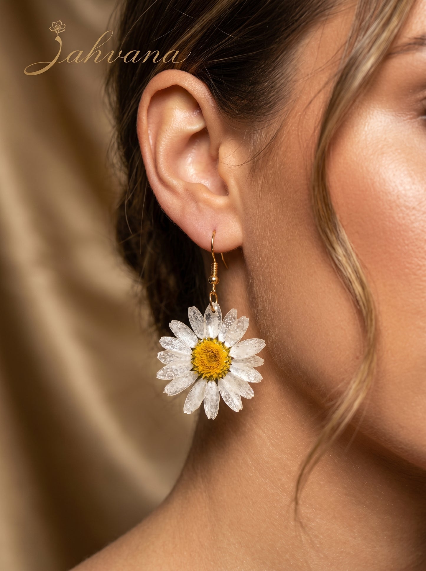 Daisy Drop Earrings — Real Preserved Daisy · Gold Hook · Handcrafted Resin