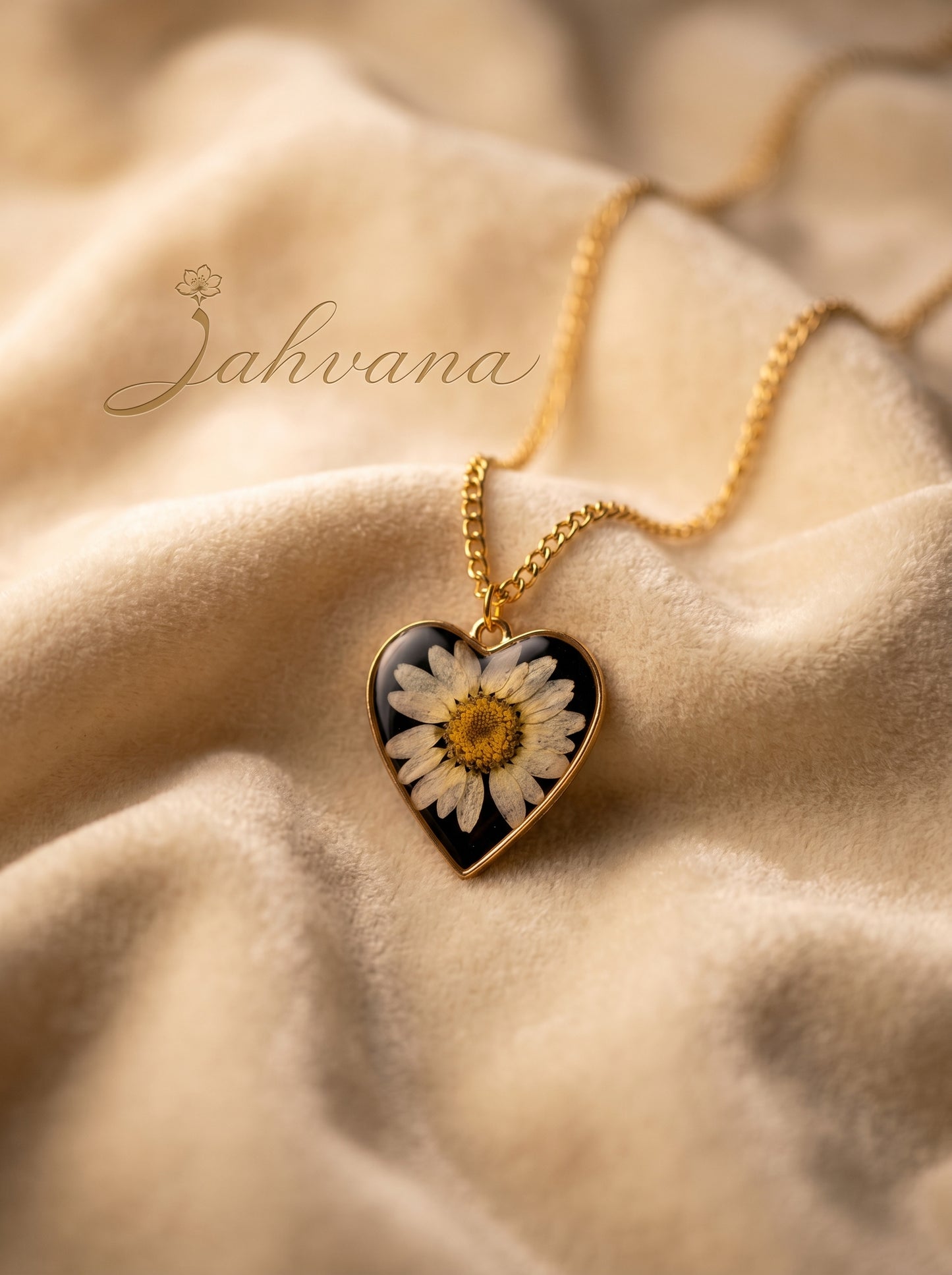 Daisy Heart Necklace — Real Pressed Flower · Gold Chain · Handcrafted Resin