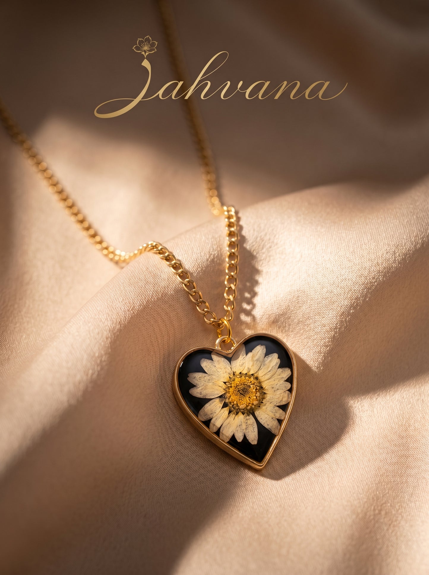 Daisy Heart Necklace — Real Pressed Flower · Gold Chain · Handcrafted Resin