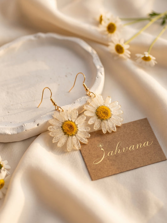 Daisy Drop Earrings — Real Preserved Daisy · Gold Hook · Handcrafted Resin