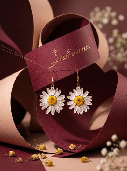 Daisy Drop Earrings — Real Preserved Daisy · Gold Hook · Handcrafted Resin